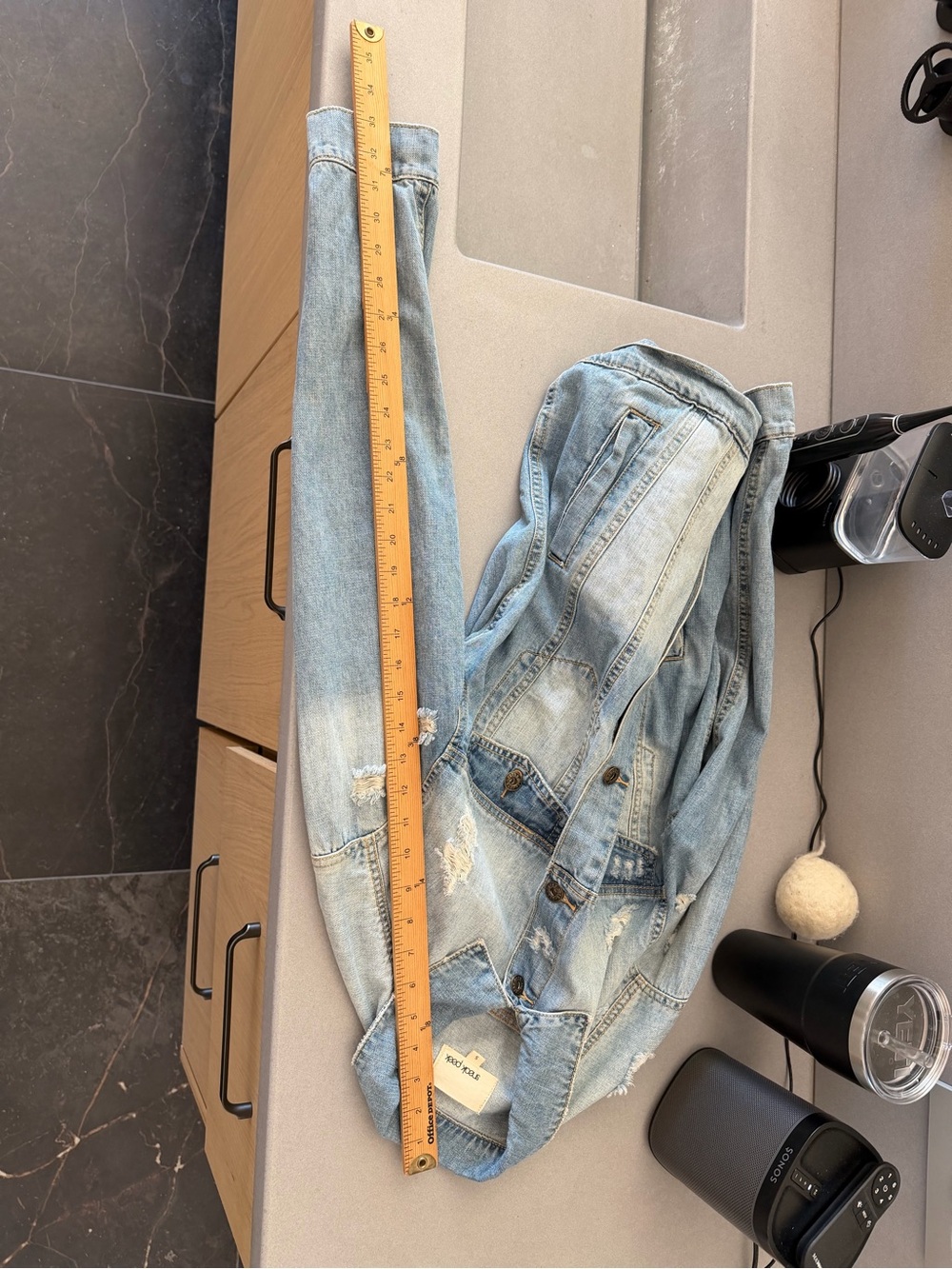 Distressed Denim Jean Jacket Faith Fear Kicker Graphic Oversized Small NWOT - Picture 5 of 5